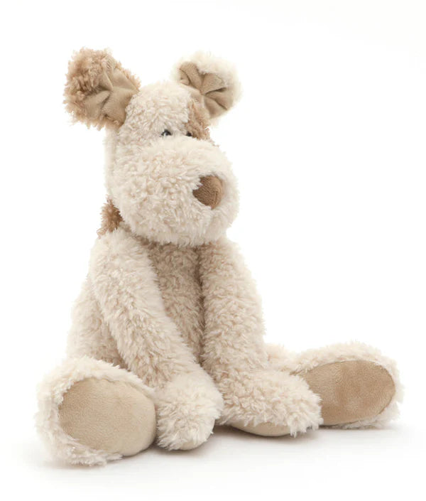 The Buddy Dog Stuffed Animal is a plush toy resembling a shy dog with floppy ears and fluffy cream fur. It features light brown patches on its ears and paws, plus a round, soft nose. This children's companion sits on a plain white background.