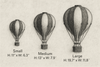 Three handmade Hot Air Balloon - Light Brown / Navy Blue decor pieces in Small (11"x6.3"), Medium (13"x7.9"), and Large (19.7"x11.8") sizes make charming wooden accents for kids' rooms, with measurements shown under each illustration.