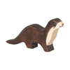 The Holztiger Sea Otter is a handcrafted wooden toy with a dark brown body, light beige face and belly, and simple painted features. It’s part of the charming HOLZTIGER figures collection made in Europe.
