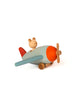 The Sabo Concept Aviator Mouse is a wooden toy plane with blue wings, red tail, orange nose, and a small mouse in the cockpit—perfect for imaginative play. The propeller sits at the front against a white background.