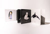Three standing animal flashcards from the Black and White Contrast Book for Baby display high-contrast images of a penguin, a fox, and an orca, each labeled with its name below the corresponding illustration—perfect for supporting visual development as part of a black-and-white baby book collection.