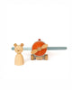Sabo Concept Aviator Mouse, a charming wooden toy figure, stands beside a small wooden airplane with a red nose and blue wings—ideal for imaginative play on a crisp white background.