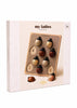 Introducing the My Little Lady Bug Wooden Puzzle—a boxed wooden peg puzzle designed for children ages 3 and up. This Montessori-inspired counting toy features ladybug-shaped pieces with numbered spots, perfect for early learning. The packaging showcases a white background accented with light pink stripes along the sides.