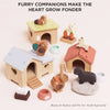 The Chicken Coop Playset, made from FSC-certified wood, is displayed on a light background. Above it, text reads: "Furry companions make the heart grow fonder.