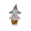 Moulin Roty Pablo the Elephant - The Minouchkas is a plush toy dressed in a patterned shirt, brown corduroy pants, and a checkered hat with an orange pom-pom, standing upright against a plain white background.