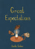 Hardcover Collector's Edition of "Great Expectations" features a dark blue cover with three moths around a lit candle and the title and author's name in yellow text.