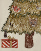The Coral & Tusk Peek a Tree Card features an embroidered Christmas tree with gold details, woodland animals such as a fox and bear, and a festive red and gold striped gift at the base—making it a charming holiday keepsake.