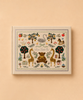 The Storybook Embroidered Baby Book features a cream-colored cover beautifully adorned with embroidered illustrations of a swan, bear, giraffes, trees, animals, and toys. The title “Sweet Little One” is displayed on the pale tan background, making it a charming keepsake for capturing your baby’s precious moments and milestones.