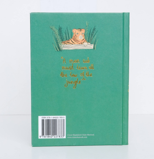 Green book cover with a tiger illustration reads, "A man cub must learn all the law of The Jungle Book." As Kipling’s classic tale nods, this is The Jungle Book | Kipling | Collector's Edition | Hardcover. ISBN and bar code shown at bottom left.