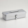 Multi-Purpose Steel Storage Tool Box T-320 - Silver, a rectangular portable steel toolbox with a carrying handle and a front latch.