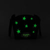 A black eye mask with glow-in-the-dark green stars and the text "Slumberkins Halloween Gift Set - Mummy Kin + Halloween Fright Book" visible against a dark background, perfect for an eco-friendly Halloween product.