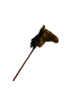 The Pretend Play Ride-On Horse features a plush brown horse head with a black mane on a long wooden stick, perfect for imaginative play. Shown against a plain white background.