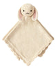 The Cuddle + Kind Organic Cotton Baby Bunny Lovey (Oatmeal) features a hand-knit cream design, plush bunny head with floppy ears, embroidered face, and scalloped edge—a charming fair trade gift for babies.