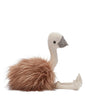 Eddie The Emu Stuffed Animal is a plush toy with a fluffy brown body, beige legs and neck, measuring 45cm x 15cm. Its head features a small beak and simplistic facial features, giving it a whimsical appearance. Suitable for children aged 3 and up, this toy sits upright with its legs extended forward and is spot clean only.