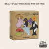 A cardboard box labeled "Ocean Life Stacking Animals & Bag" by Le Toy Van features colorful ocean animals for sensory play, with text above: "Beautifully packaged for gifting." Eco-friendly packaging icons are shown.