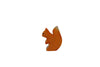 A Handmade Holzwald Small Squirrel toy, shaped in profile and painted orange, isolated on a white background. This item is part of our sustainable toys collection.