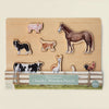 Here’s a revised version of your sentence using the provided product data: The Farm Animals Wooden Puzzle: A Tabitha Paige Puzzle is a wooden puzzle board featuring farm animal pieces shaped like a pig, horse, rooster, cow, dog, cat, and llama. This educational toy for toddlers helps little ones develop fine motor skills and animal recognition while having fun.