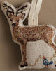 The Coral & Tusk Deer with Lights Ornament features a gold-embroidered deer, a small blue bird, and a gold vine on beige—an enchanting addition to your Christmas tree ornament collection.