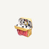 The Sticky Lemon Backpack Medium - Envelope - Apple Grub in yellow is open, showing a white interior with a black abstract print, pink mesh pouch, and durable waterproof lining made from recycled PET bottles. A round yellow tag hangs from the zipper.