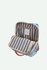 The Sticky Lemon Backpack Large – Special Edition – Wonders of the Deep Sea features a light blue exterior with subtle designs, a red handle, and an open view showing blue and beige vertical striped waterproof lining. Made from recycled PET bottles.
