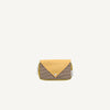 The Sticky Lemon Fanny Pack Small - Envelope - Apple Juice features a brown checkered body and yellow envelope-style flap with a snap button, made from recycled PET bottles and displayed on a plain white background.