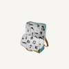 The Sticky Lemon Backpack Large | Envelope | Diving Suit is an open teal kids backpack with tan straps and a white interior lining featuring black illustrations. The waterproof lining is made from recycled PET bottles.