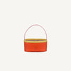 The Sticky Lemon Treasure Bag - Campfire Orange is a small rectangular PU leather bag featuring an orange body, yellow trim, pink handle, and checkered interior, shown against a plain white background.