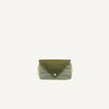 The Sticky Lemon Fanny Pack Small - Envelope - Tickling Grass features a green flap, snap button closure, and green and white checkered front. This beige-sided pouch has a waterproof recycled PET lining and is shown on an off-white background.