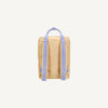 The Sticky Lemon Backpack Large - Envelope - Twiggy Beige is a beige rectangular kids backpack made from recycled PET bottles, with light purple adjustable shoulder straps and a matching top handle, shown against a plain white background.