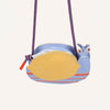The Sticky Lemon Wallet Bag - Snail is a small kids' PU leather bag shaped like a snail, with a pastel blue body, yellow shell, red stripes, purple strap, cute eyes on top, and a white tag. Part of the Once upon a lemon tree collection.