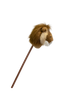 The Pretend Play Ride-On Lion features a plush lion's head with a brown mane and beige snout on a long brown stick, ideal for imaginative play and shown isolated on a plain white background.