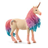 A limited edition Schleich Marshmallow Mare Unicorn figurine featuring a pink and blue glittery mane and tail, a golden horn, and a rainbow design adorned with gems on its side—perfect for fans of Marshmallow Unicorns or collectors of Schleich unicorn figures.
