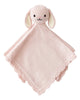 The Cuddle + Kind Organic Cotton Baby Bunny Lovey (Blush) features a soft, light pink knit with a plush bunny head, floppy ears, embroidered face, and a scalloped edge for an adorable, charming finish.
