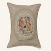 The Coral & Tusk Sugar Egg Pocket Pillow is a beige decorative pillow with colorful embroidered animals, flowers, and mushrooms in an oval floral border—perfect for Easter decor or as a charming Sugar Egg pocket accent.