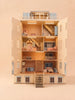 Introducing the "Fully Furnished Dollhouse With Lights, House of New York – The Six-Storey Giant": a detailed, completely furnished dollhouse with six spacious floors, an open front design, and multiple beautifully decorated rooms—including bedrooms, a kitchen, and inviting living spaces—all set against a classic beige background. Inspired by New York-style homes for a contemporary flair, this giant dollhouse provides modern elegance in every corner.