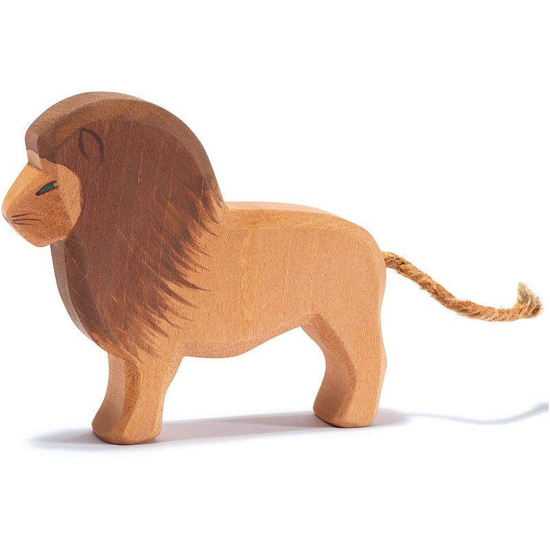 A handcrafted Ostheimer Lion - Male with a detailed mane and tail, standing isolated on a white background.
