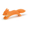 A handcrafted Ostheimer Fox - Running, painted orange, with a sleek design and simplistic features, standing on a white background.