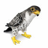 The Falcon Bird Stuffed Animal features gray and white patterned fabric, a yellow beak, and yellow feet. This hand-sewn plush toy is inspired by realistic birds and is shown against a plain white background.