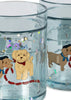 The Konges Sloejd Glitter Cups - Today's Special (2 Pack) features two playful kids’ drinkware glasses with cartoon dogs, colorful star confetti, and vibrant details—perfect for adding fun to every sip.