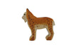 The Handmade Holzwald Lynx is a wooden toy crafted by Holzwald Brand, shaped like a lynx and painted light brown with darker brown spots and detailing. This sustainable toy has no joints or moving parts, featuring a simple yet stylized design. It stands on all four legs and faces to the left against a white background.