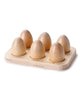 A Milton & Goose Wooden Half Dozen Eggs featuring six dome-shaped wooden eggs, each designed to fit into round indentations on the board. The board is labeled "Milton & Goose.