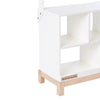 The Milton & Goose Market Stand is a white rectangular shelf unit with four open compartments, wooden legs, and a small front label—perfect as a handcrafted play shop for kids.