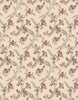 A seamless floral pattern with intricate clusters of pink, red, and blue flowers accompanied by green leaves, arranged diagonally on a beige backdrop. This vintage design exudes a delicate and elegant charm—perfect for fabric or wallpaper, and ideal for creating enchanting outfits like the Karina Robe in Orchid with Headband from Minikane Doll Clothing for 28cm dolls.