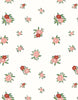 A seamless pattern of small, scattered floral bouquets featuring red and pink flowers with green leaves on a white background. Perfect for crafting Minikane Doll Clothing | Set of 2 Diapers in Petal Pink and Floral for 28cm dolls or creating matching accessories for Minikane Babies, the flowers are evenly spaced and create a delicate, elegant design.
