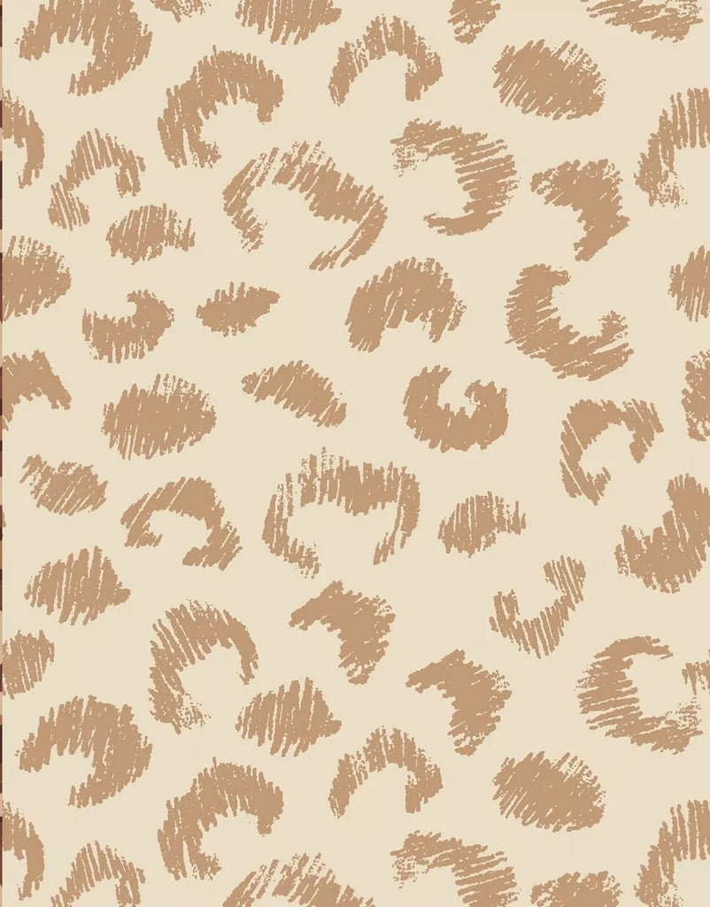 Beige background with a brown, hand-drawn leopard print—perfect for highlighting Minikane Doll Shoes | Converse Style Feline Print Sneakers against a trendy, playful backdrop for stylish dolls.