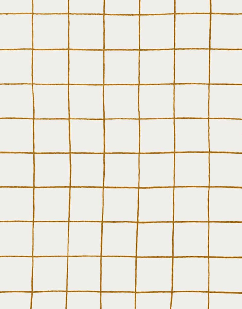 A grid pattern of evenly spaced, hand-drawn brown lines, forming squares on a white background. Each square is uniform in size, creating a simple and organized design that is minimalist in nature, reminiscent of the Minikane Doll Clothing | Set of 2 Diapers in Ecru and Checker.