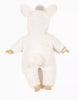 A Minikane 11" Doll wears the Jeannot Jumpsuit & Diaper in Suitcase Set, featuring a fluffy white jumpsuit with bunny ears and tail, shown from the back with visible arms and legs.