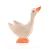 A Ostheimer Goose - Head Up figurine with a simplistic design, handcrafted from sustainably sourced materials, painted with white and orange around the beak and feet, stands isolated against a white background.