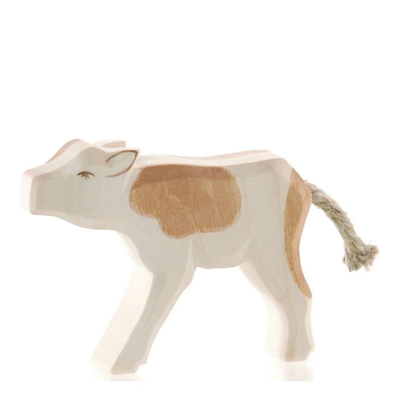 Ostheimer Calf - Drinking with a simple, minimalist design, featuring beige and brown colors and a small rope tail. This handcrafted Ostheimer Calf - Drinking is isolated on a white background.