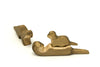 Two Handmade Holzwald Small Otter wooden toys, one lying down with a baby otter on its back and the other standing nearby.